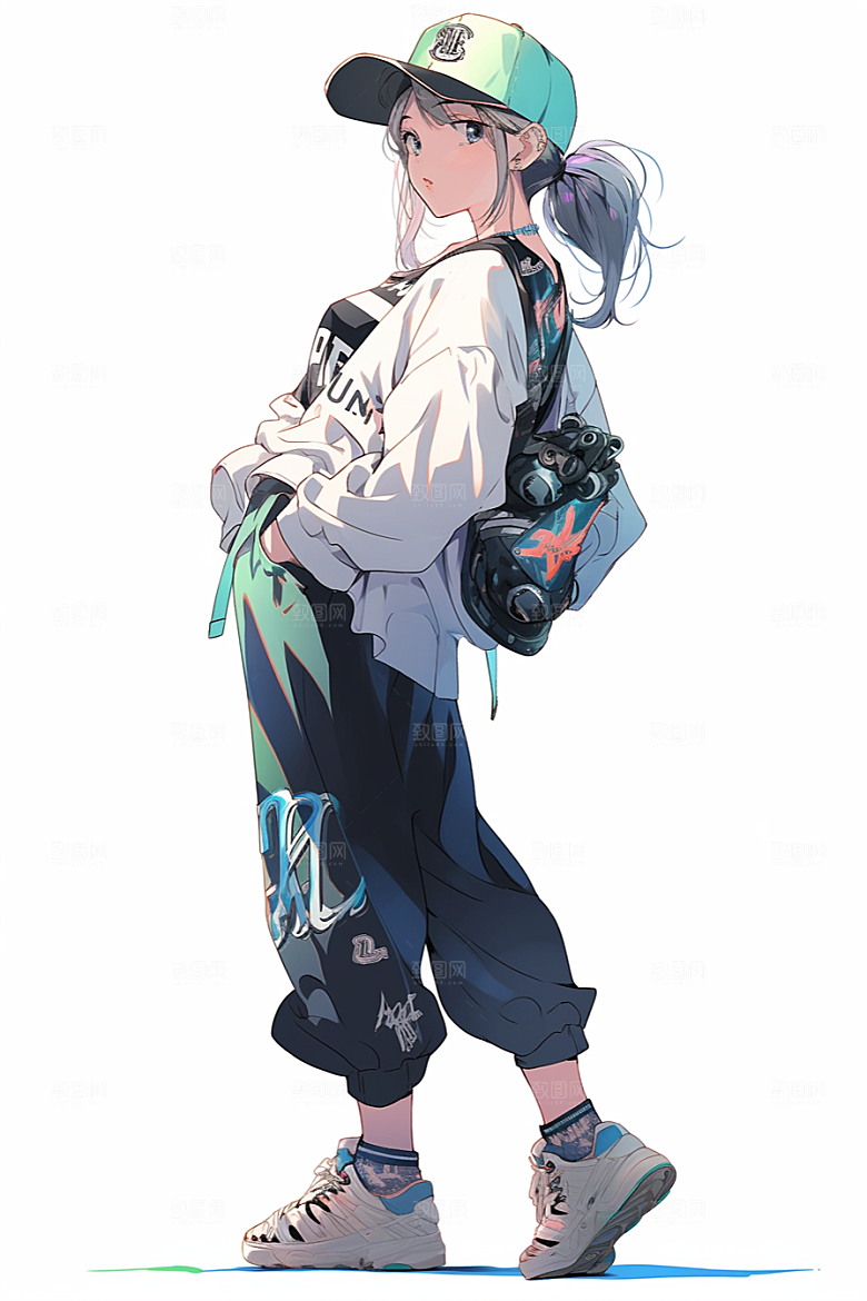 抱球帽人物帅气青春插画