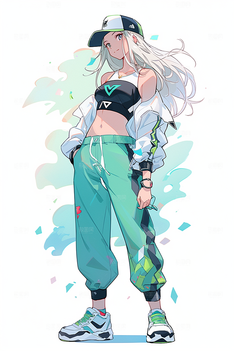 抱球帽人物简约元气插画