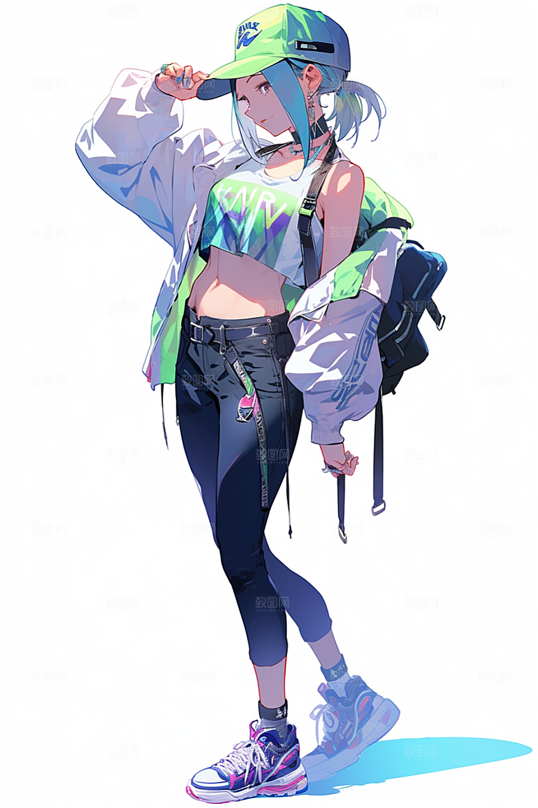 抱球帽人物少年感时尚插画