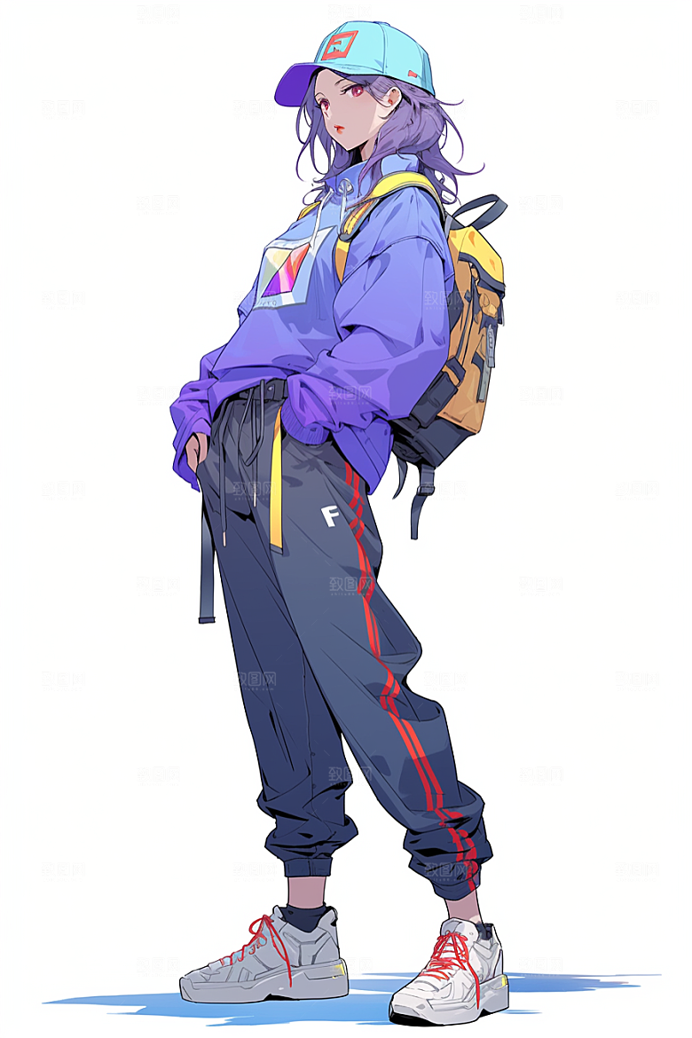 抱球帽人物简约元气插画