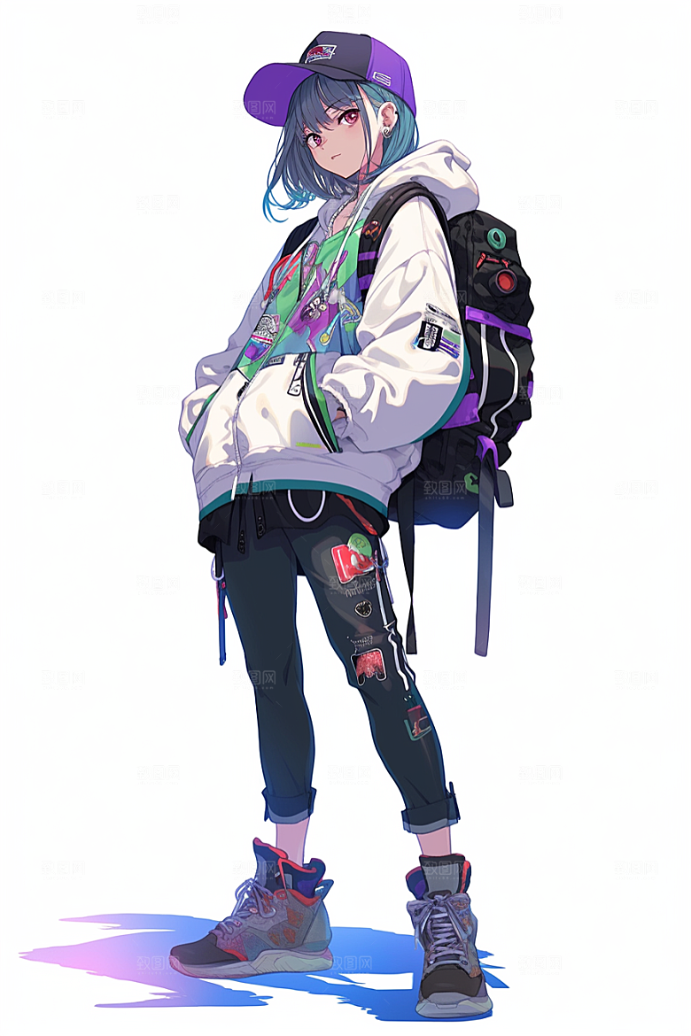抱球帽人物青春高清插画