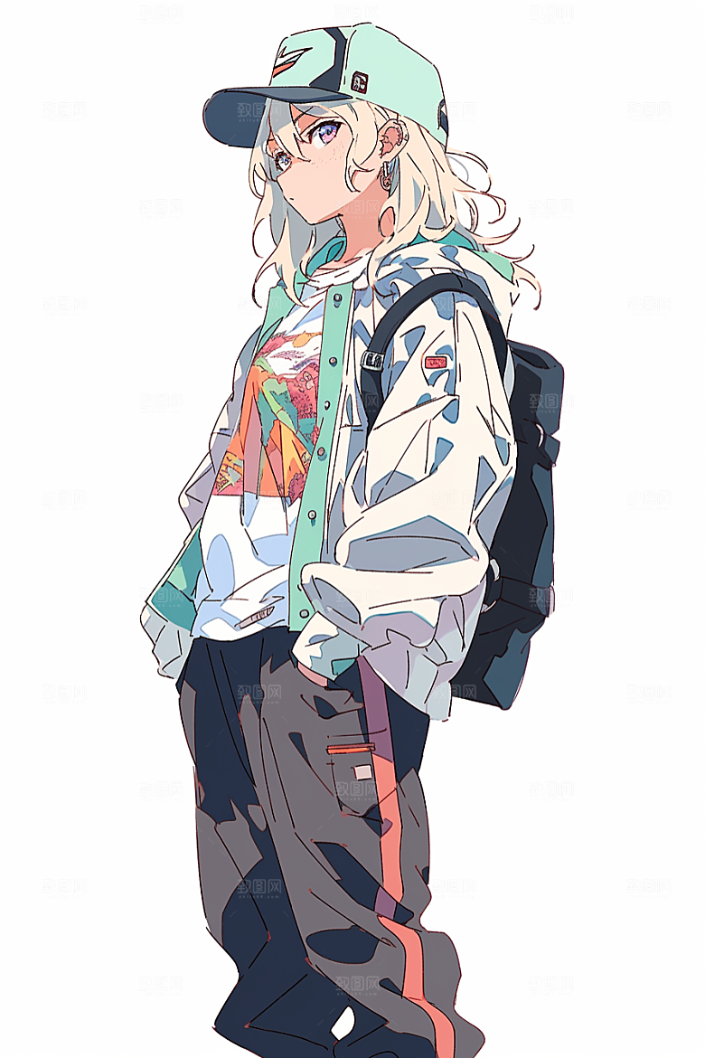 抱球帽人物简约青春插画