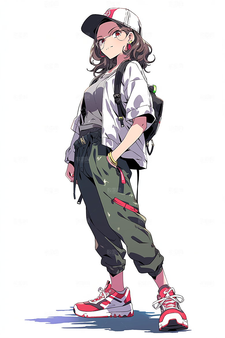 抱球帽人物帅气手绘插画