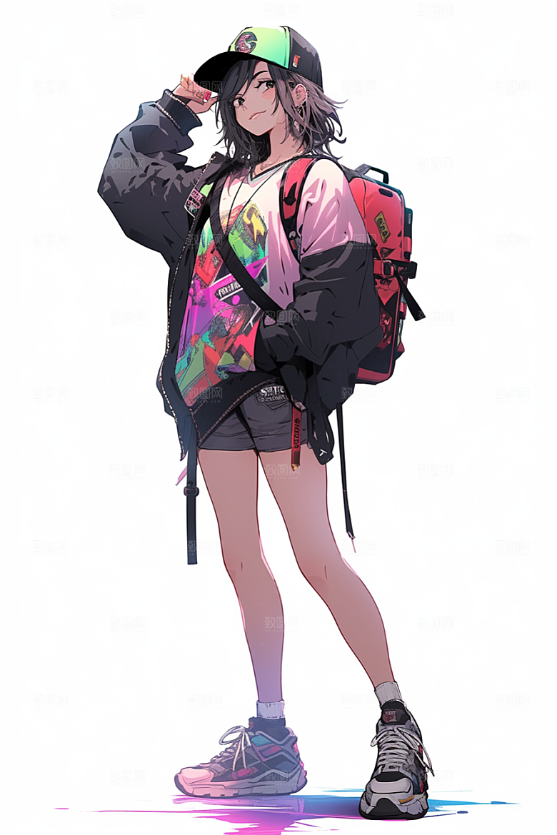 抱球帽人物少年感高清插画