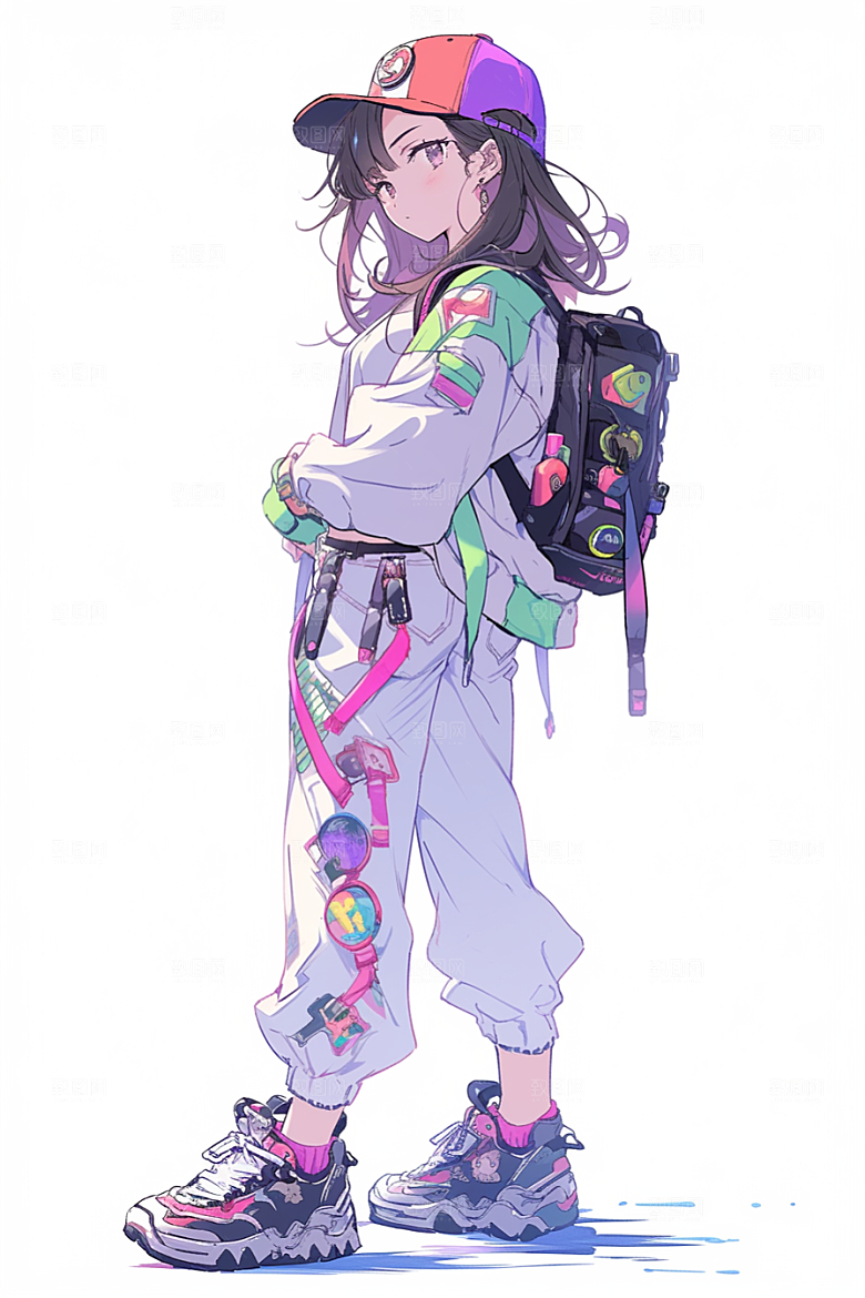 抱球帽人物元气动漫风插画
