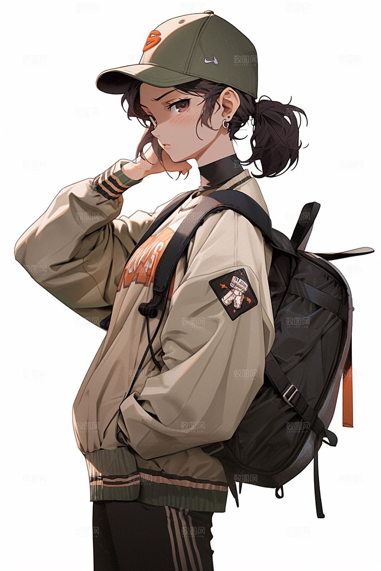 抱球帽人物元气青春插画