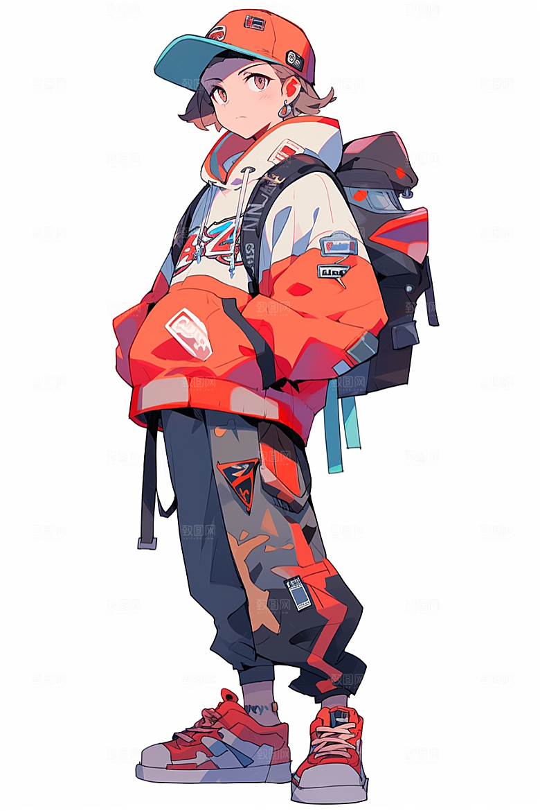 抱球帽人物元气运动风插画