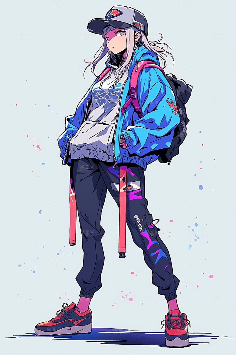 抱球帽人物动漫风漫画感插画