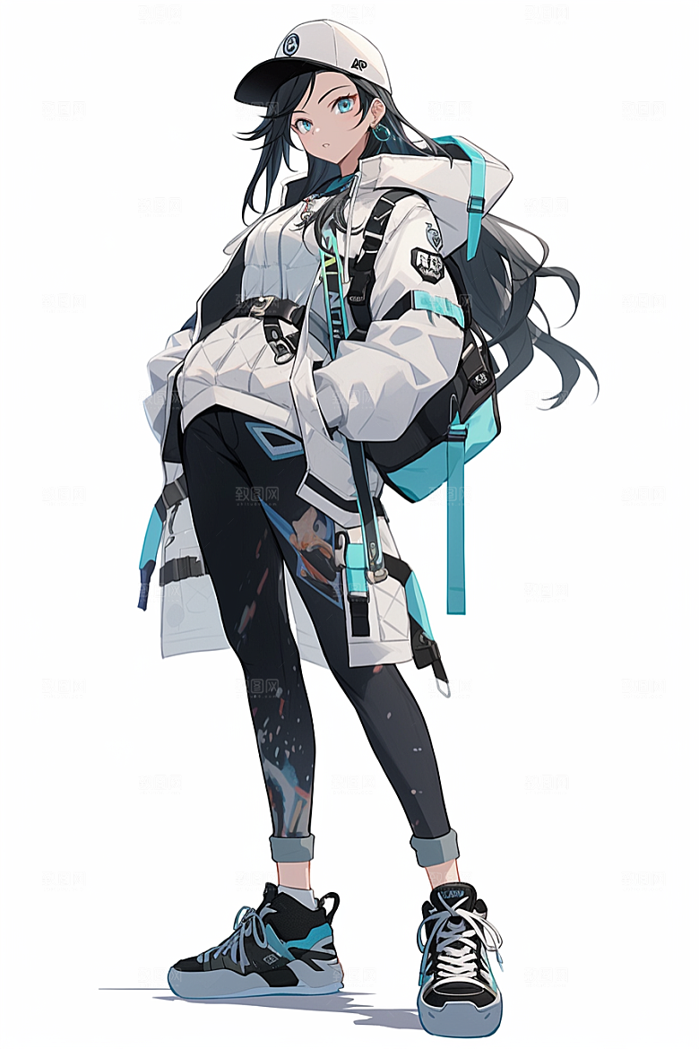 抱球帽人物手绘青春插画
