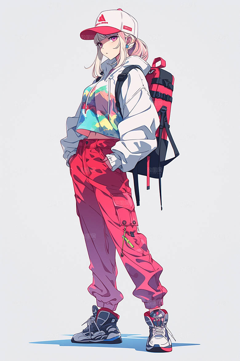 抱球帽人物高清手绘插画
