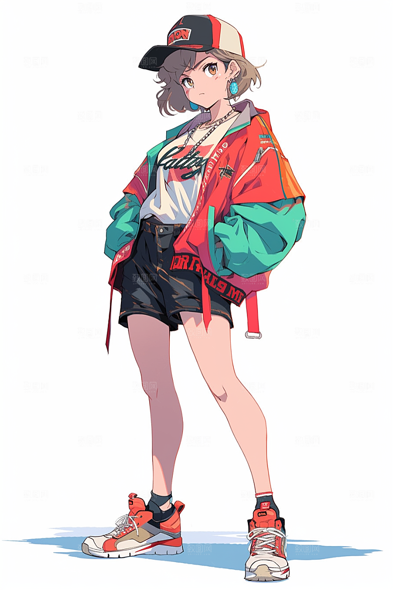 抱球帽人物少年感动漫风插画
