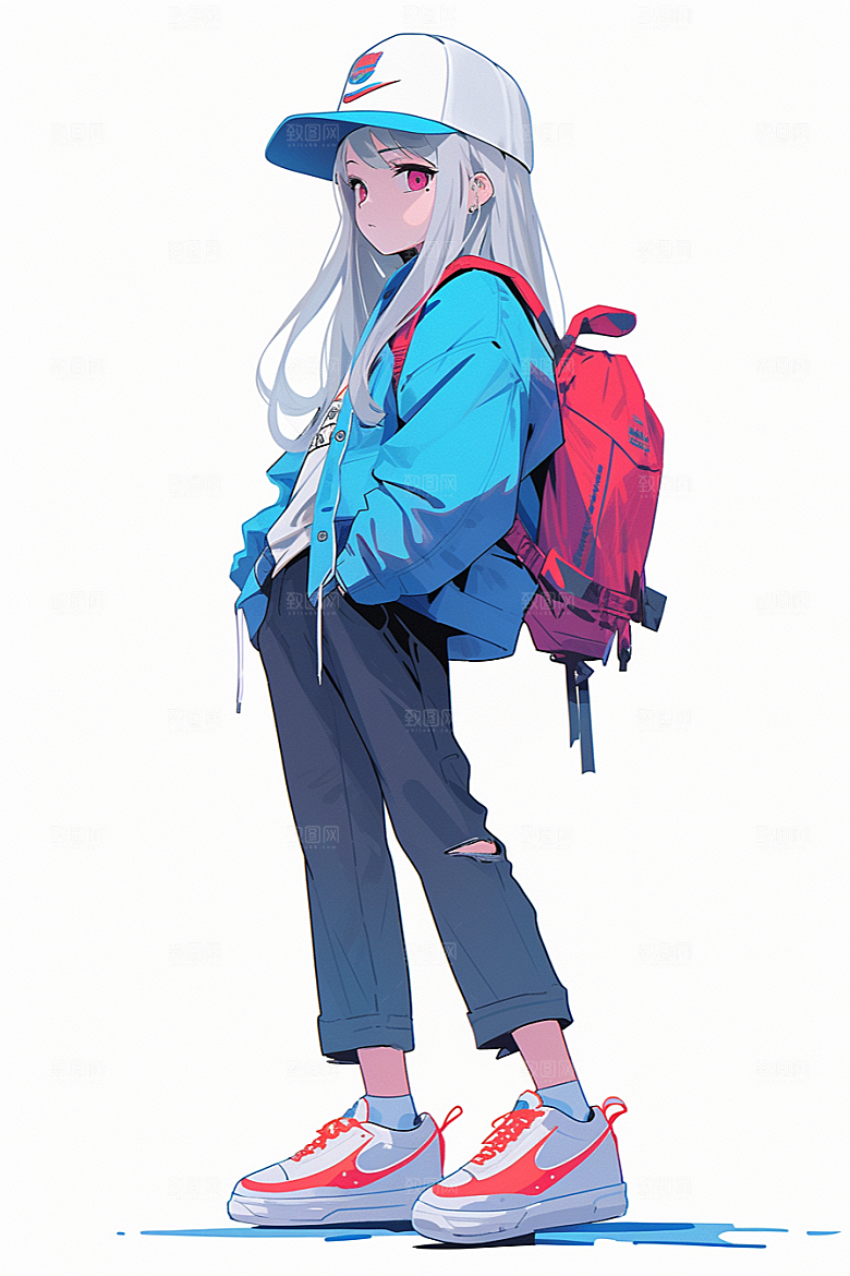 抱球帽人物手绘少年感插画