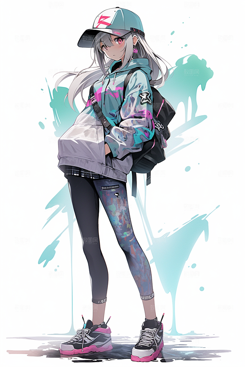 抱球帽人物帅气动漫风插画