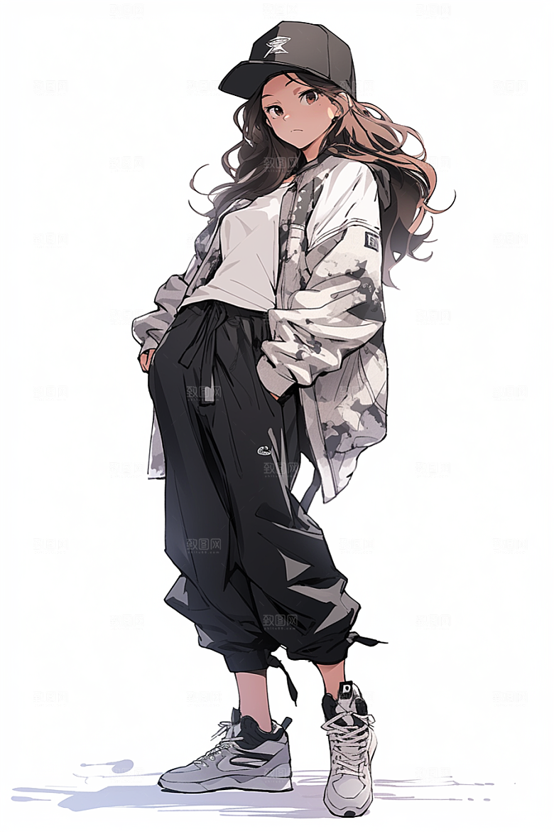 抱球帽人物漫画感青春插画