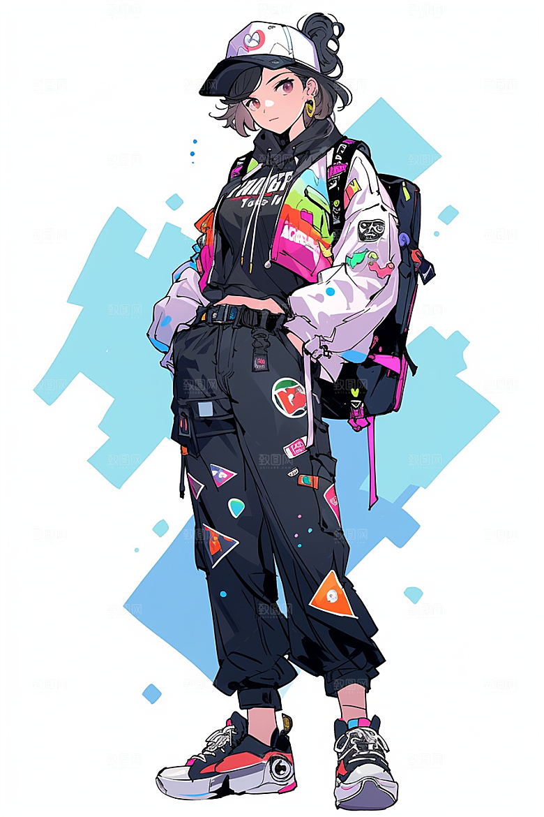 抱球帽人物少年感手绘插画