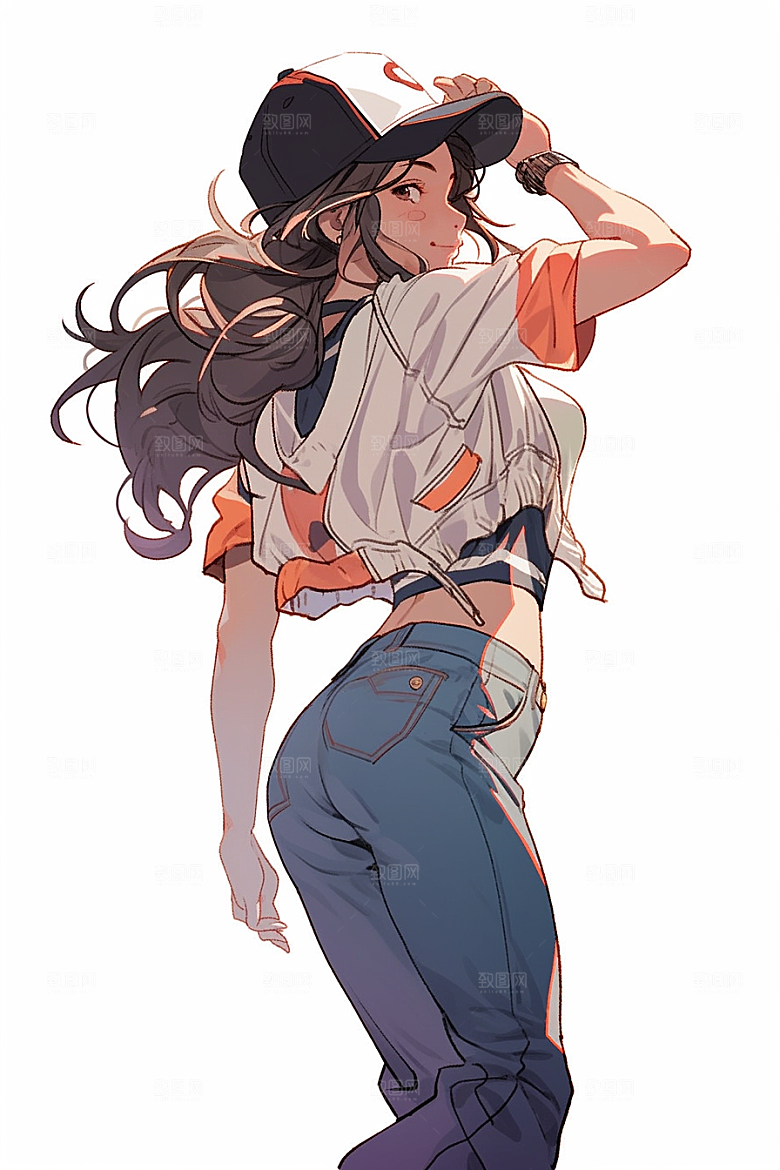 抱球帽人物手绘漫画感插画