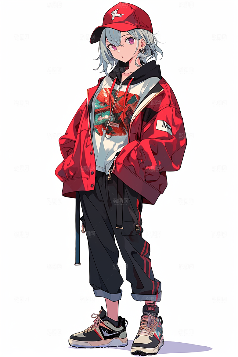 抱球帽人物帅气手绘插画