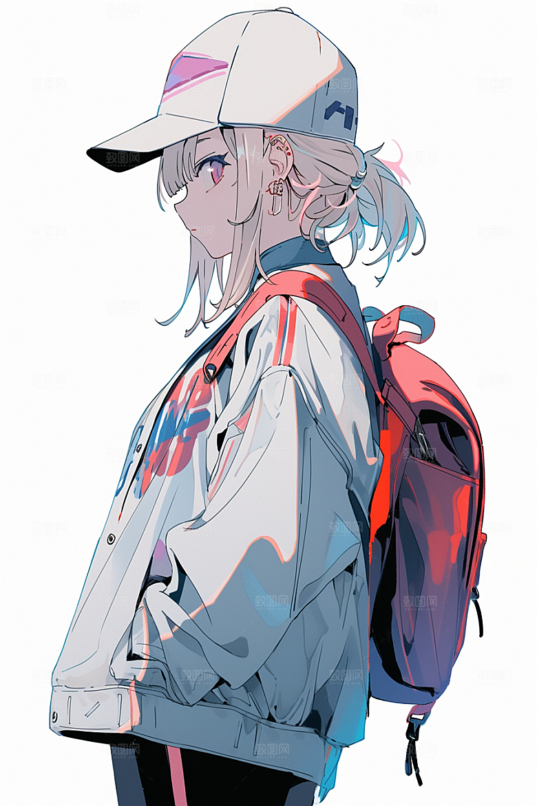 抱球帽人物手绘简约插画