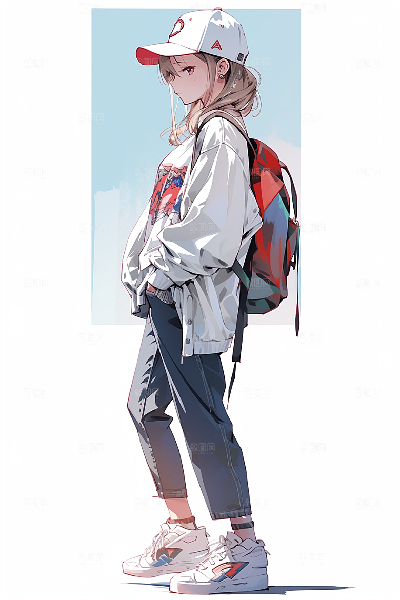 抱球帽人物简约元气插画