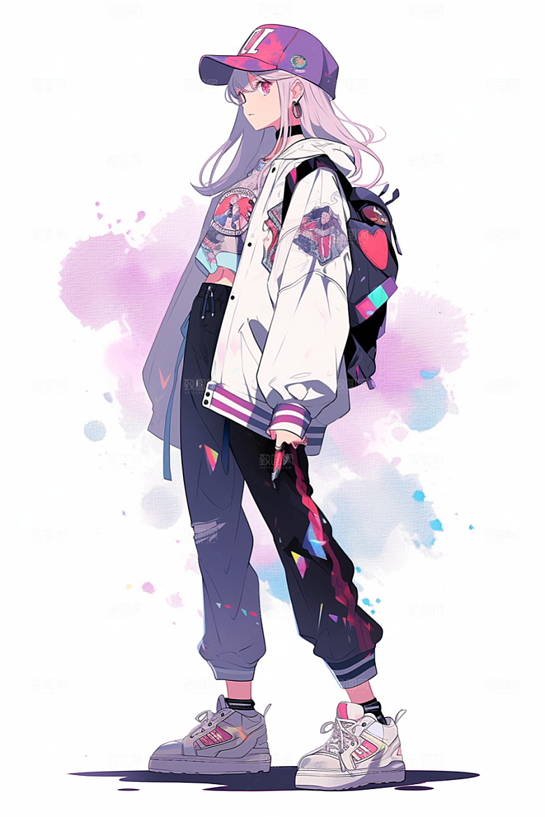 抱球帽人物帅气少年感插画