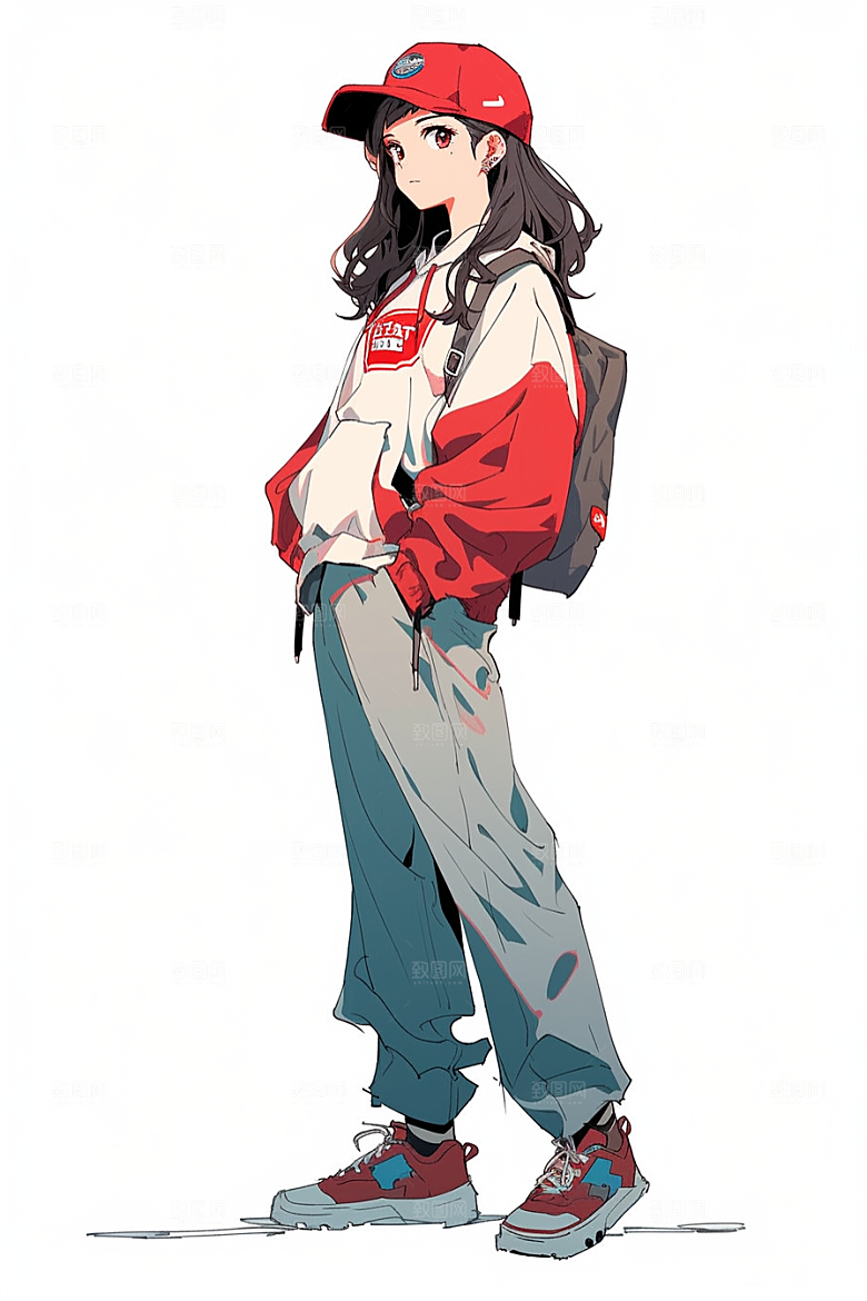 抱球帽人物漫画感元气插画