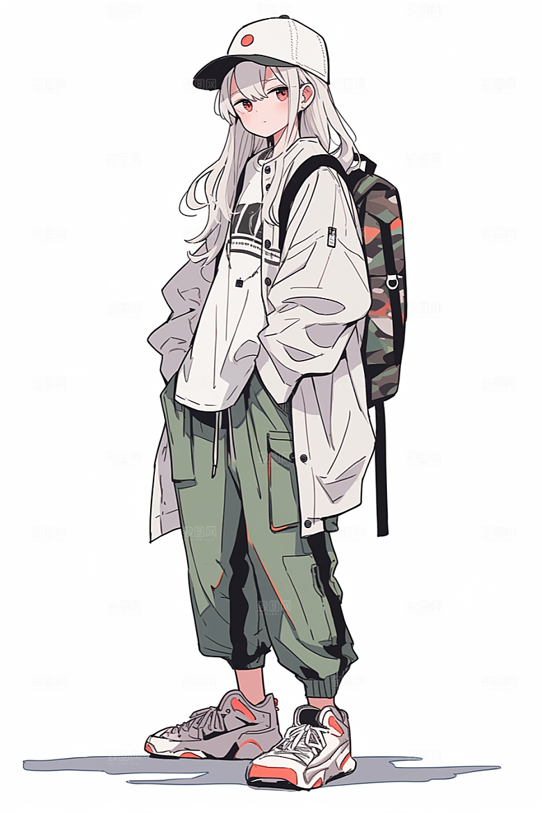 抱球帽人物动漫风少年感插画