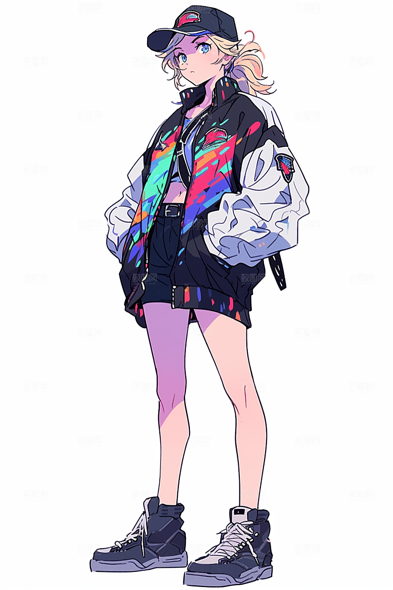 抱球帽人物时尚动漫风插画