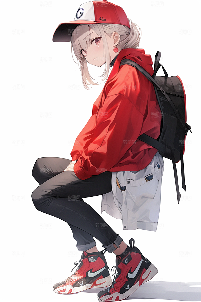 抱球帽人物漫画感元气插画