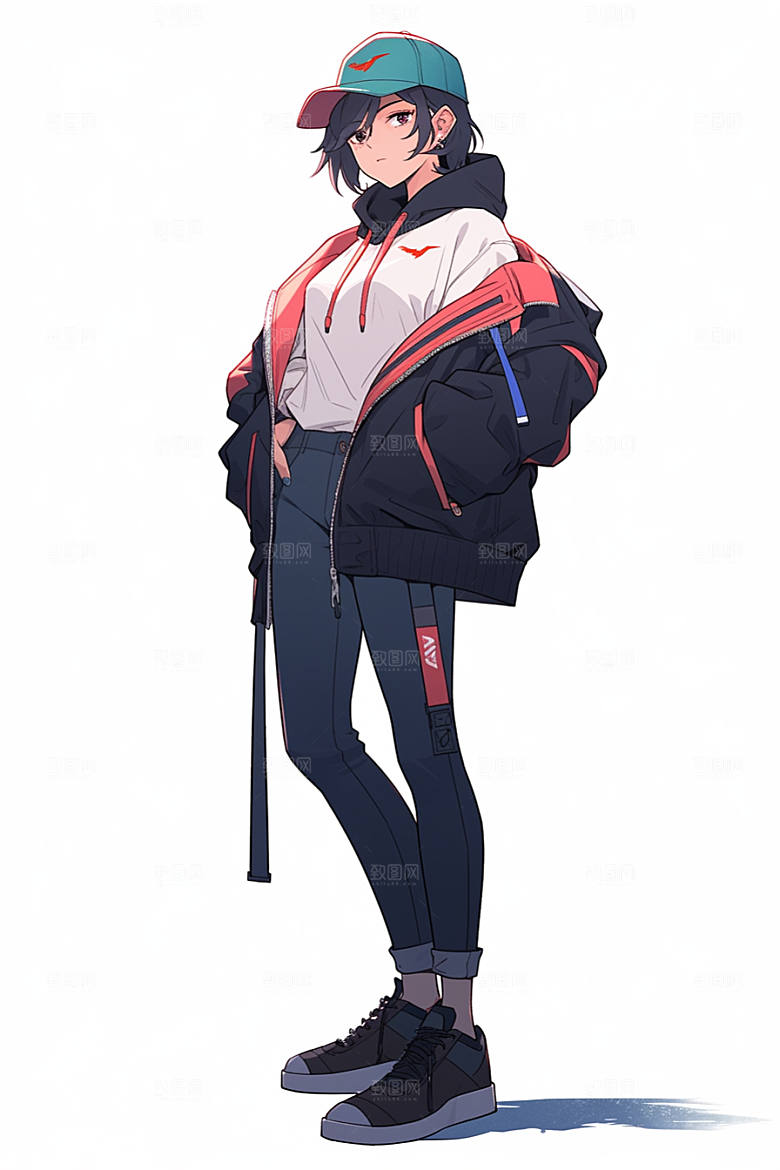抱球帽人物高清少年感插画
