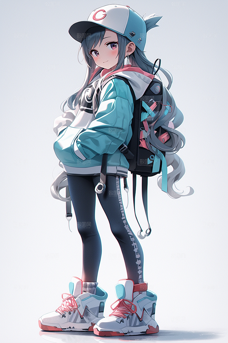 抱球帽人物元气少年感插画