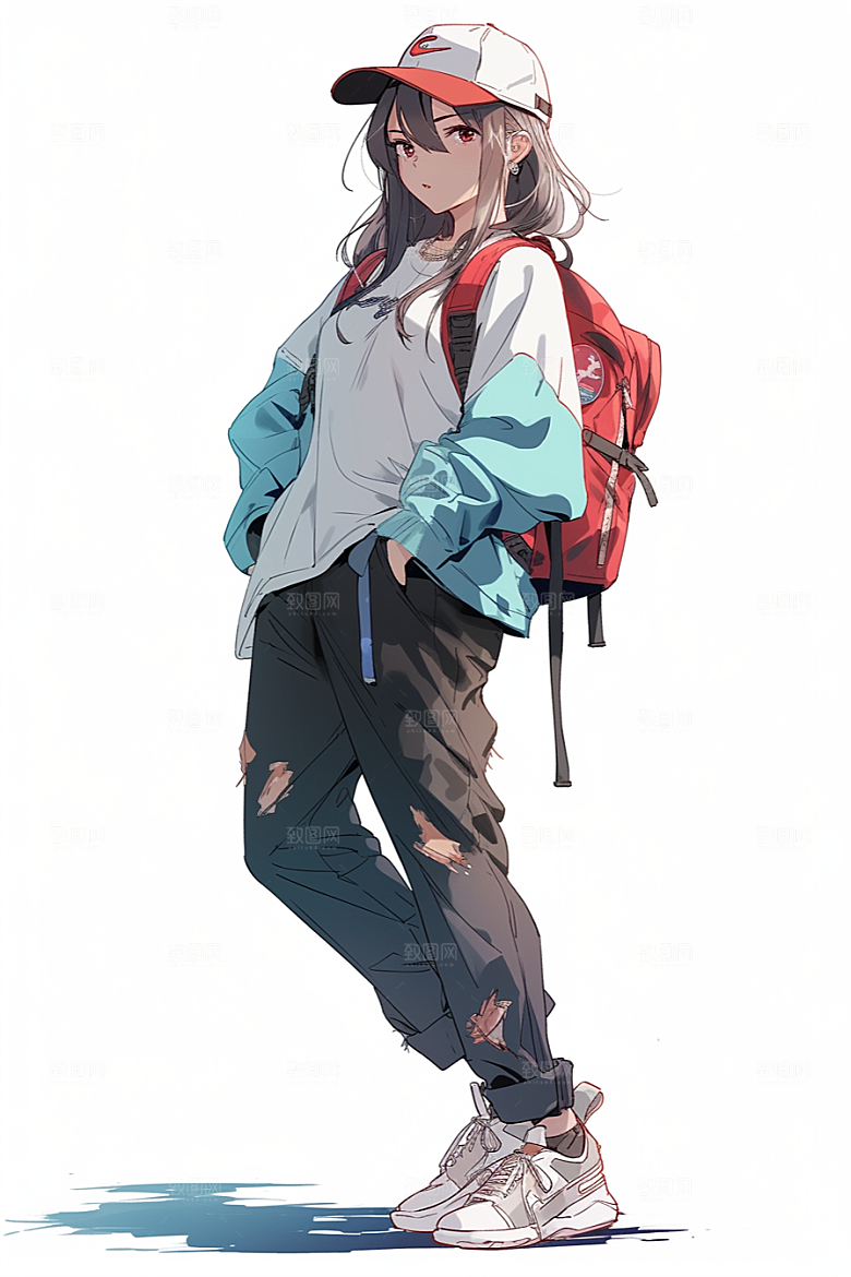 抱球帽人物帅气少年感插画