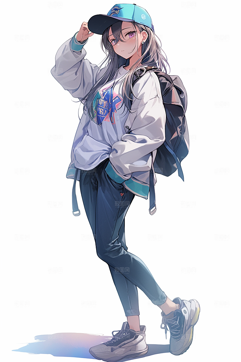 抱球帽人物漫画感青春插画