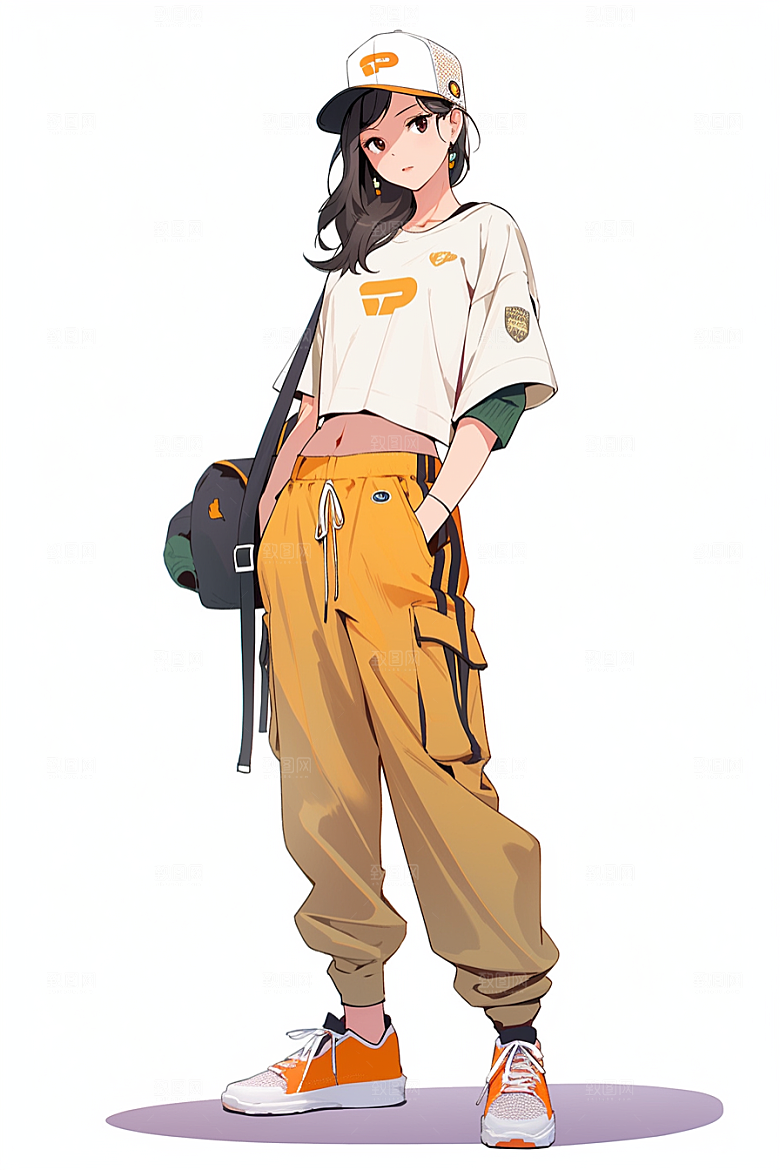 抱球帽人物高清手绘插画