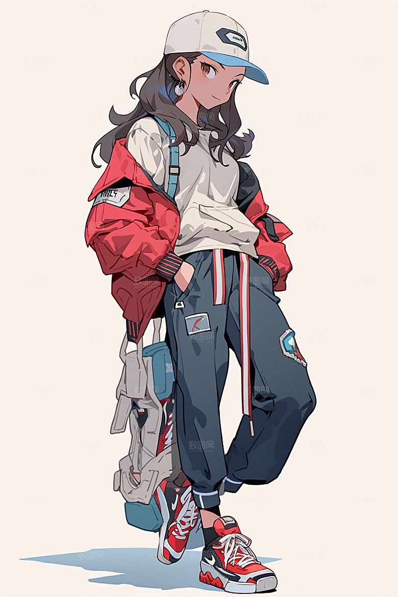 抱球帽人物元气时尚插画