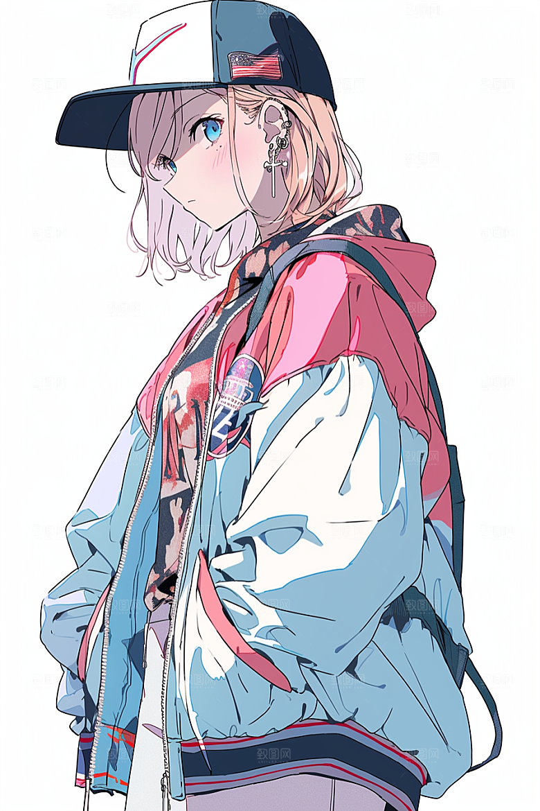 抱球帽人物高清动漫风插画
