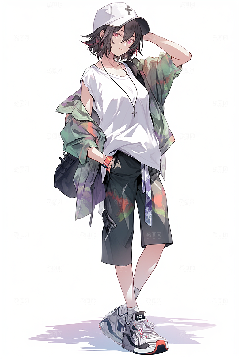 抱球帽人物动漫风手绘插画