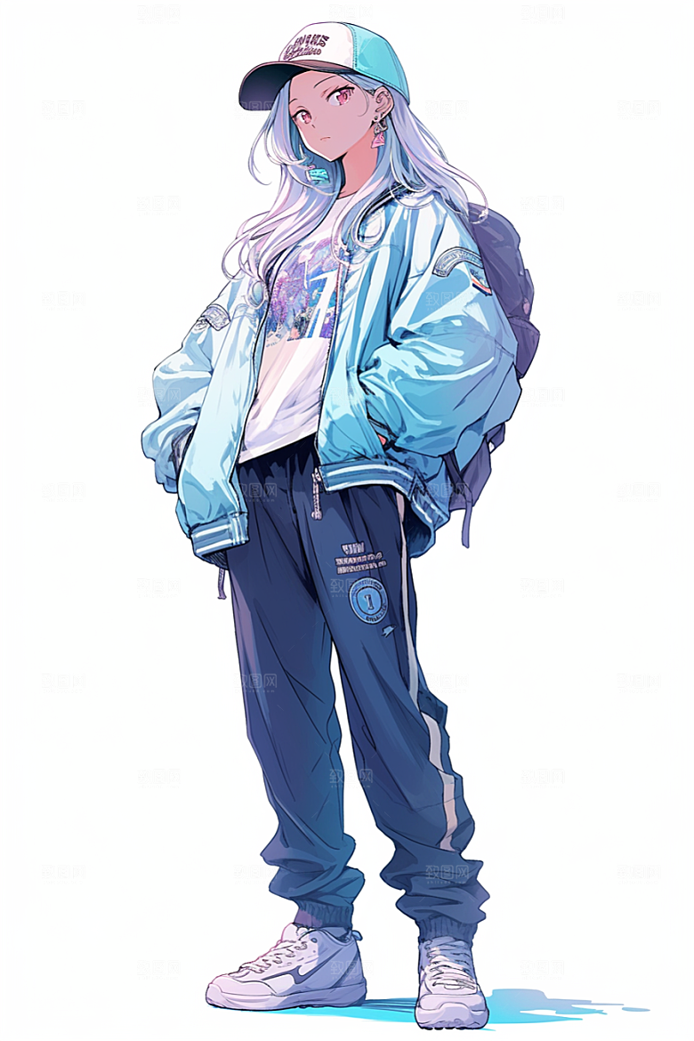 抱球帽人物高清元气插画