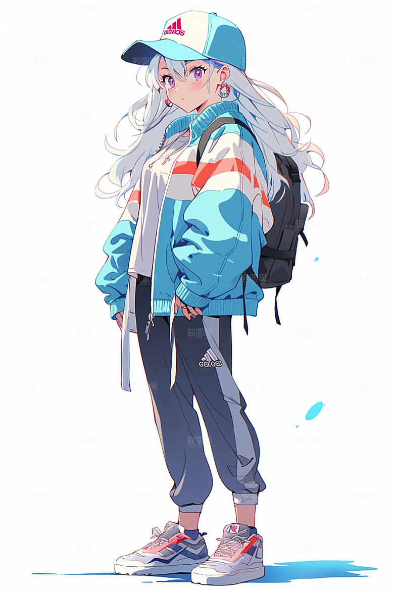抱球帽人物运动风帅气插画