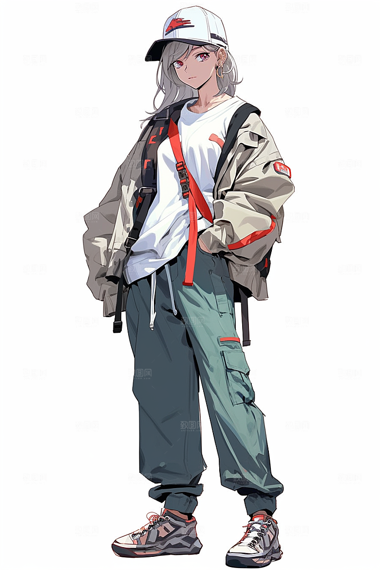 抱球帽人物高清青春插画