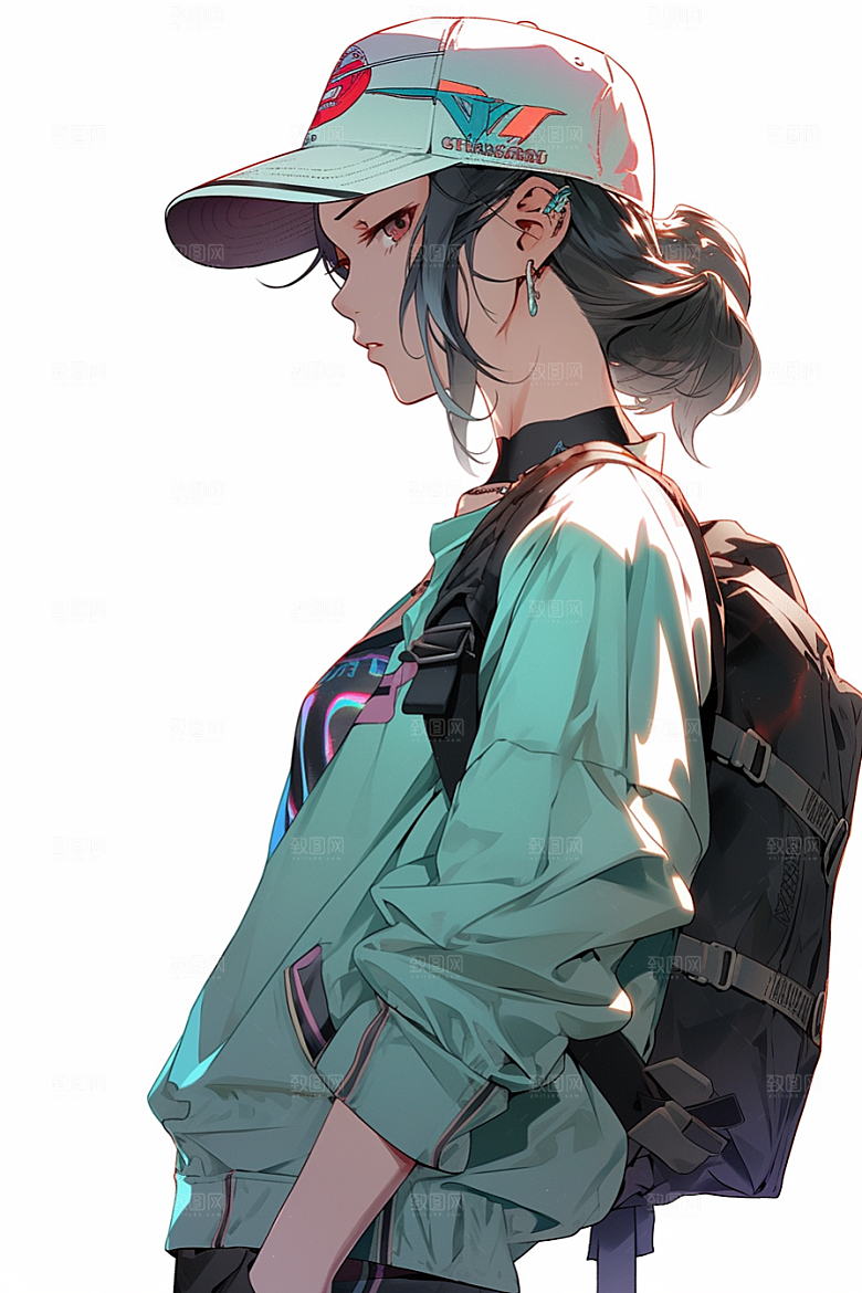 抱球帽人物漫画感青春插画