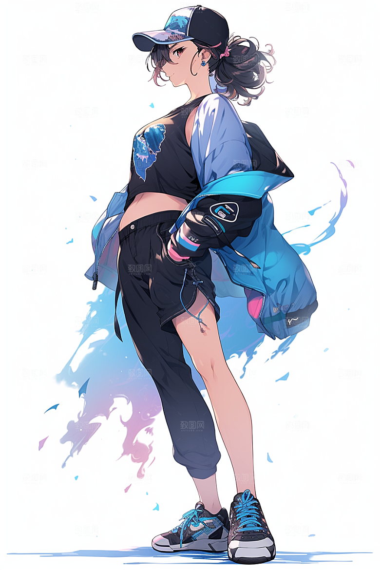 抱球帽人物高清青春插画