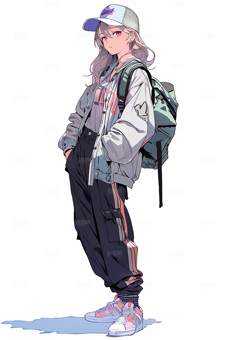 抱球帽人物简约少年感插画