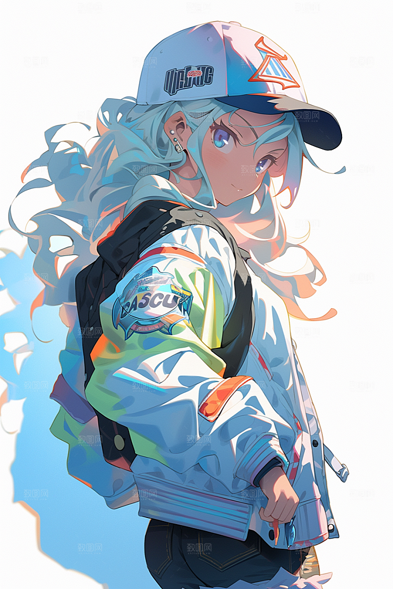 抱球帽人物元气少年感插画