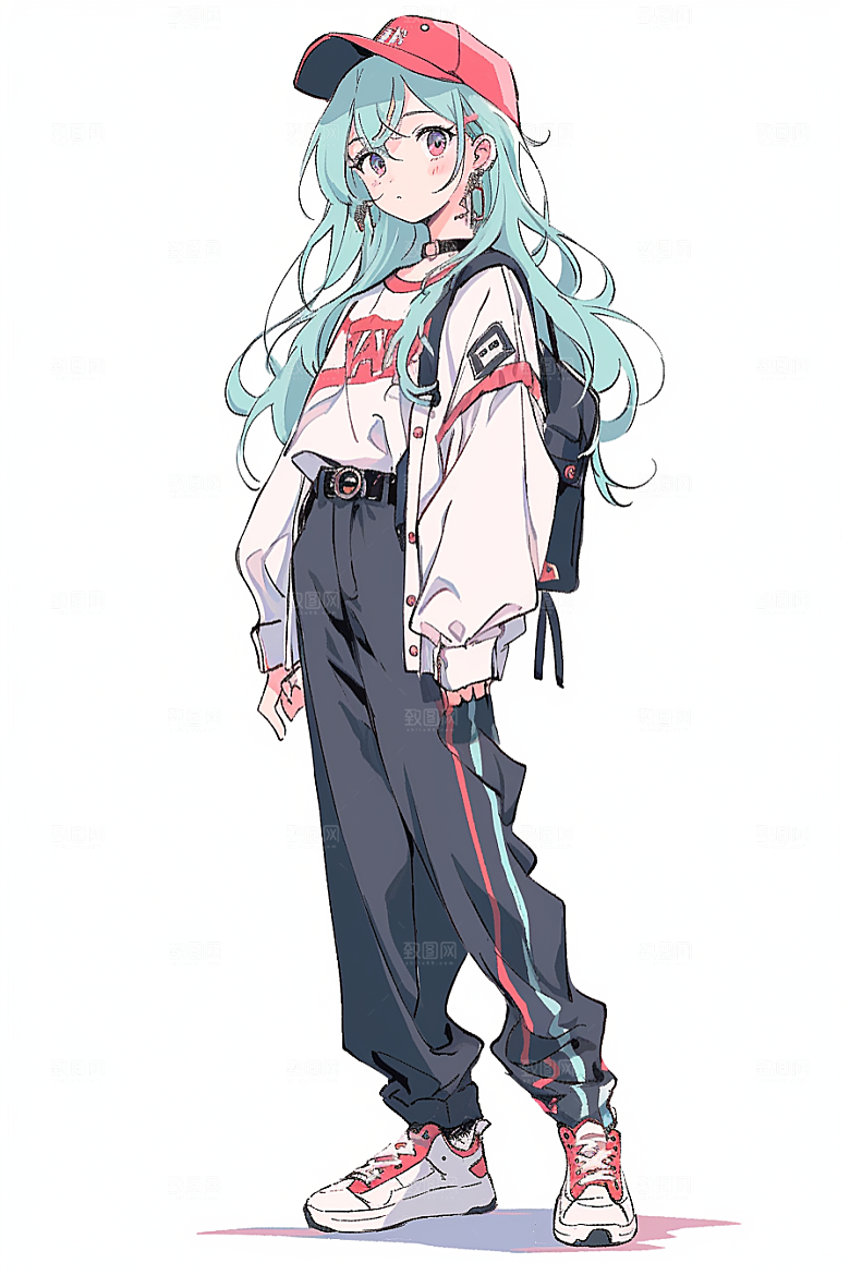抱球帽人物帅气手绘插画