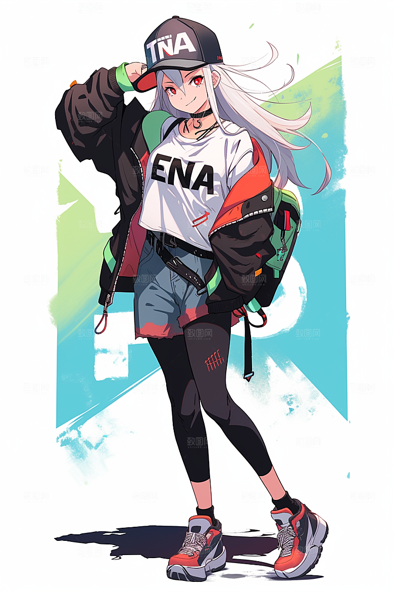 抱球帽人物元气动漫风插画