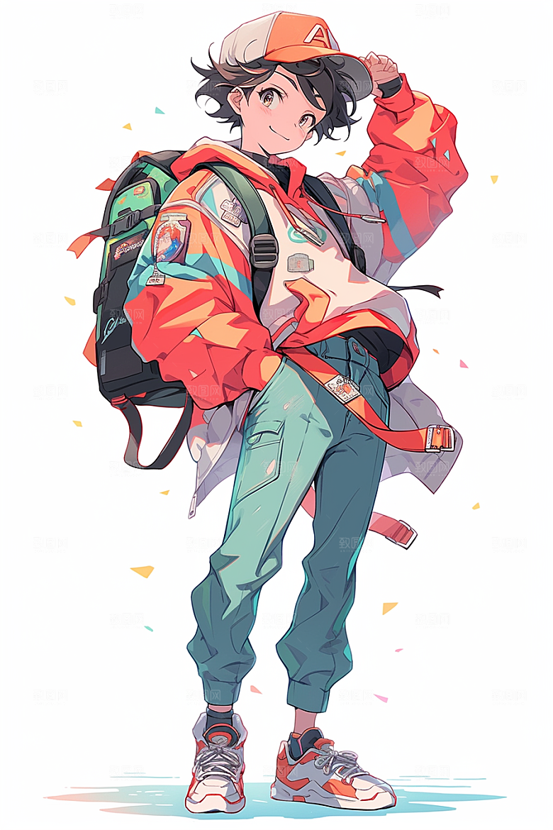 抱球帽人物时尚少年感插画