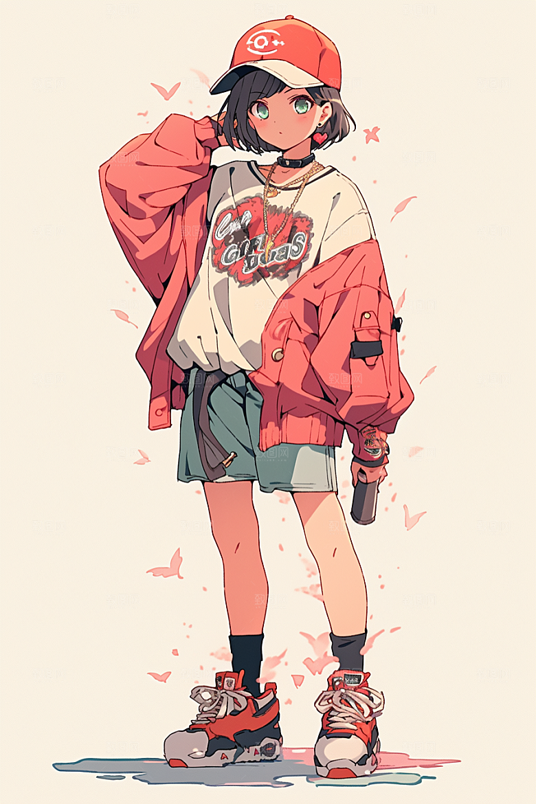 抱球帽人物简约手绘插画
