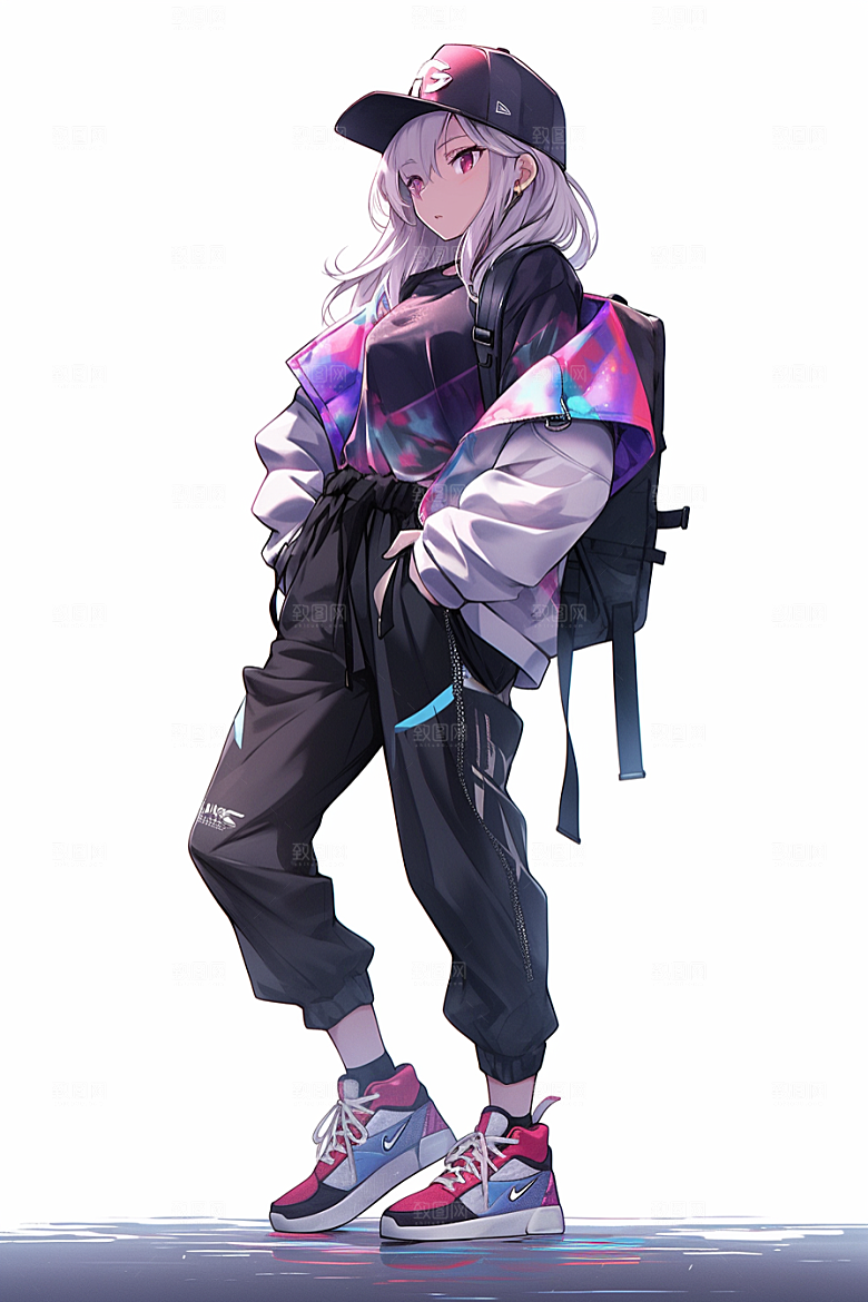 抱球帽人物高清手绘插画