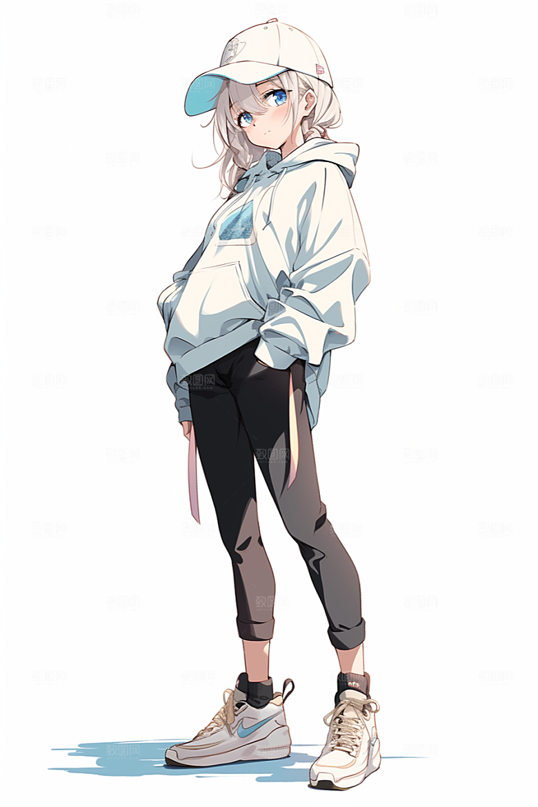 抱球帽人物元气简约插画