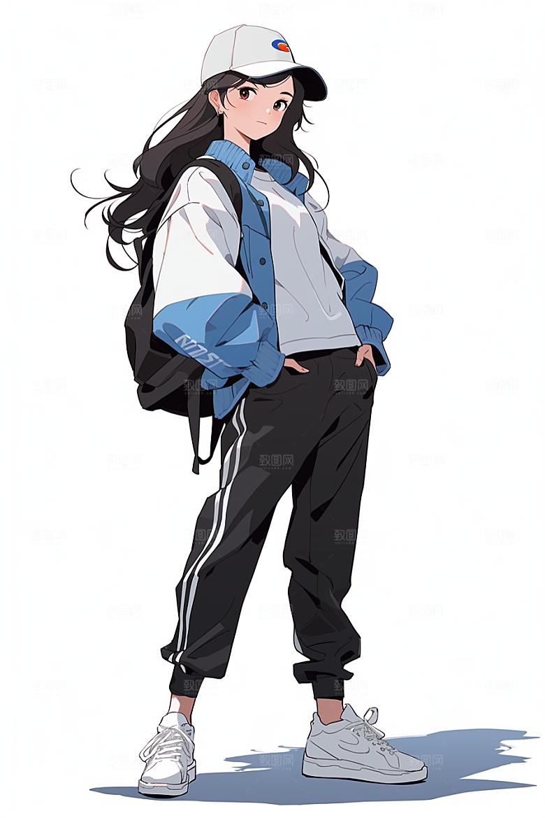 抱球帽人物动漫风元气插画